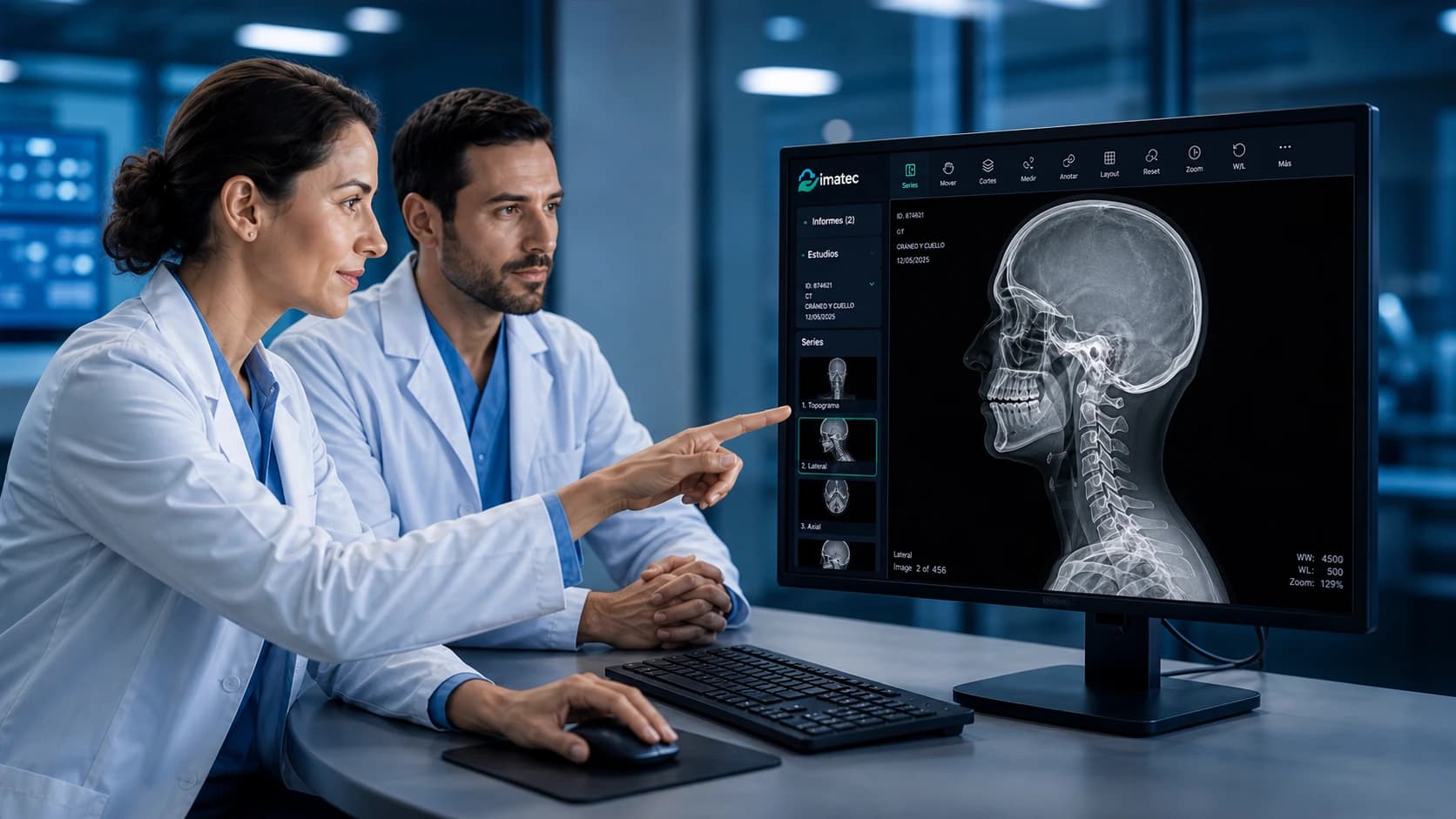 Imatec DICOM Viewer mostrando estudios médicos